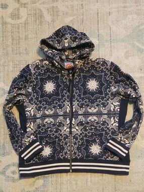 Johnny Was Runa Inset Oversized Hoodie. Navy/Cream. XXL. EUC